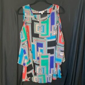 Cato Colorful Geometric Cold Shoulder Blouse
